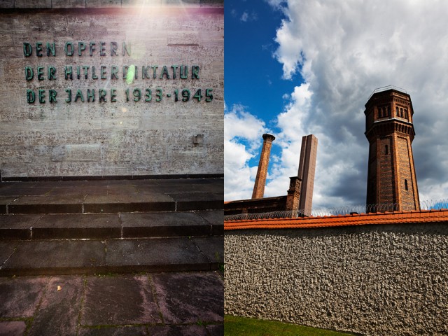 the memorial at the prison to those who sacrificed their lives by fighting the 'Hitler dictatorship' of 1933-1945'