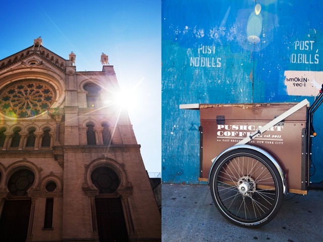 same vintage - the synagogue and the pushcarts